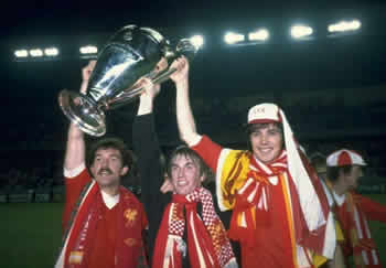 Liverpool campione d'Europa 1981. Da sinistra a destra: Souness, Daglish e Hansen